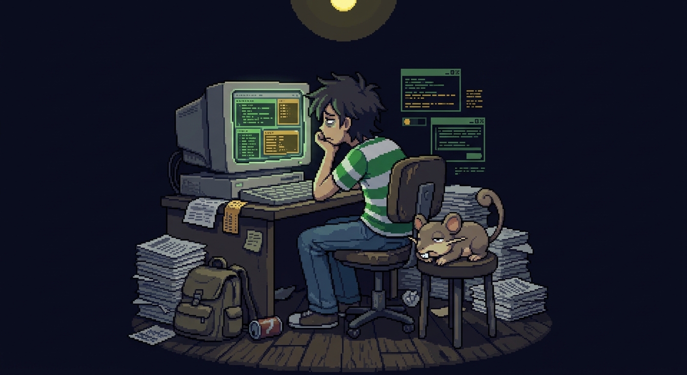 A lone trainer grinding at a single computer