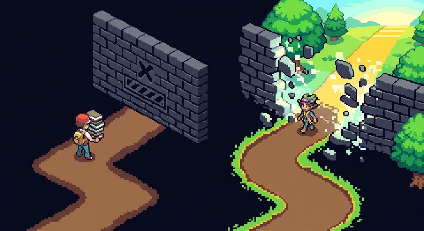 Two trainers - one stopped by barriers, one walking through